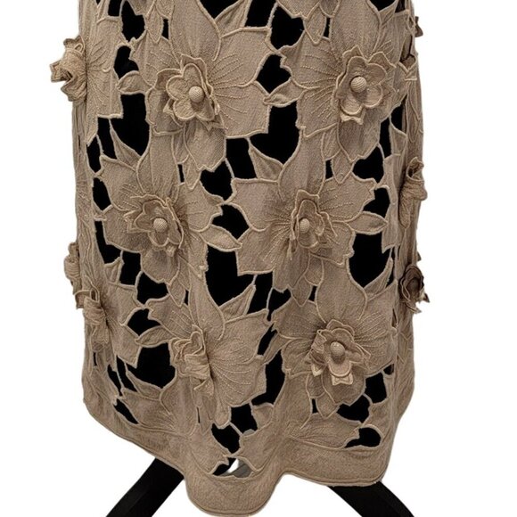 Catherine Malandrino Khaki Floral Cut Out Designer Dress Size M - Picture 4 of 16